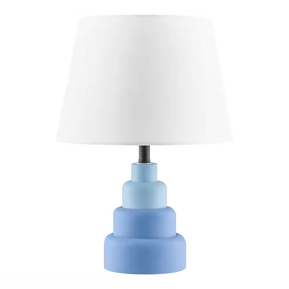 Small Blue Desk Light Table Lamp with White Fabric Shade