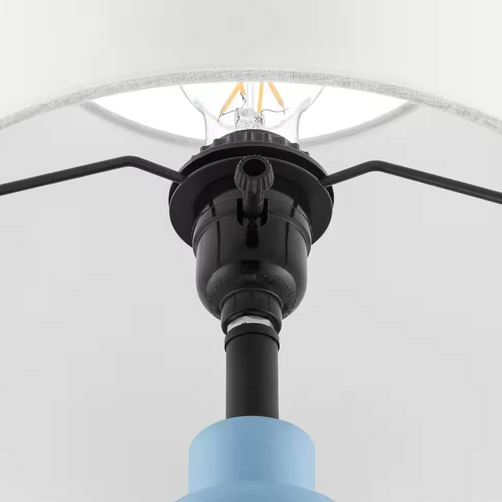 Small Blue Desk Light Table Lamp with White Fabric Shade