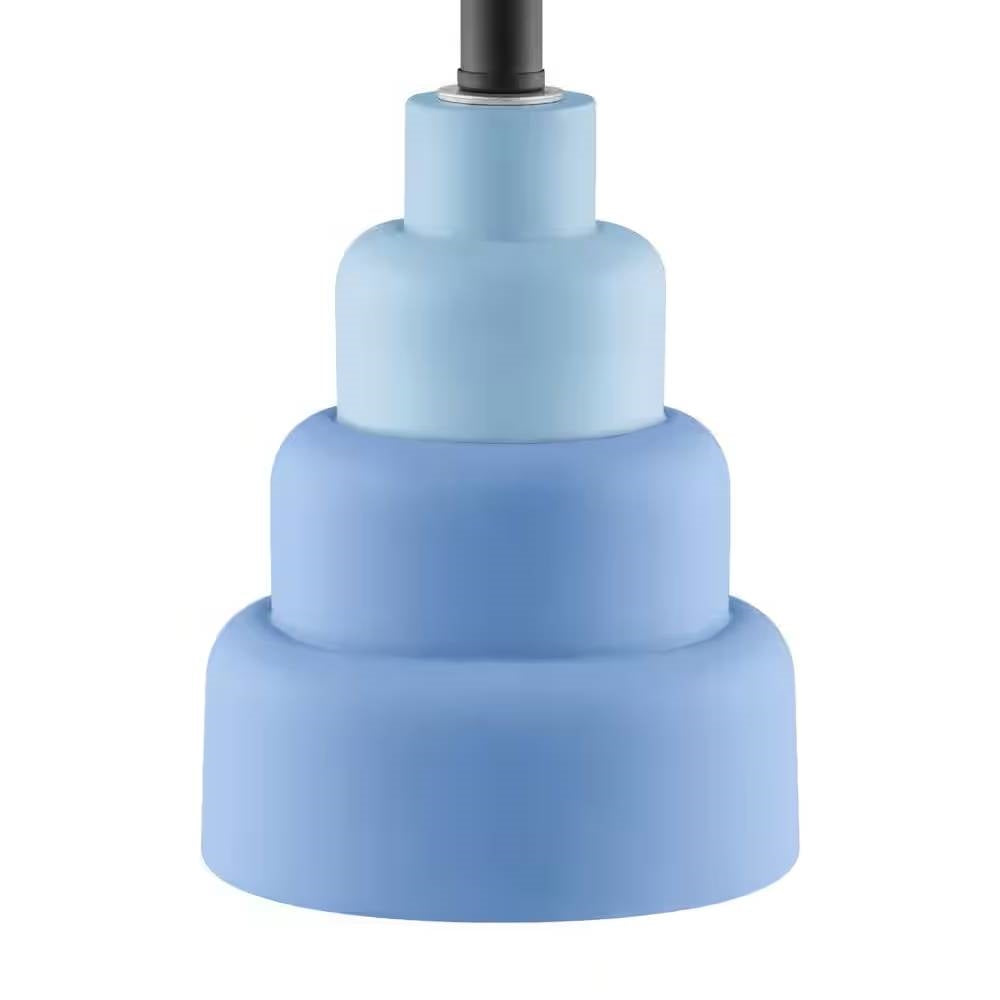 Small Blue Desk Light Table Lamp with White Fabric Shade