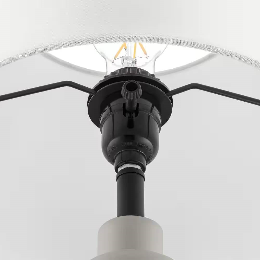 Small Grey Desk Light Table Lamp with White Fabric Shade