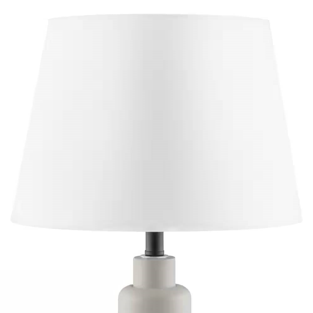 Small Grey Desk Light Table Lamp with White Fabric Shade