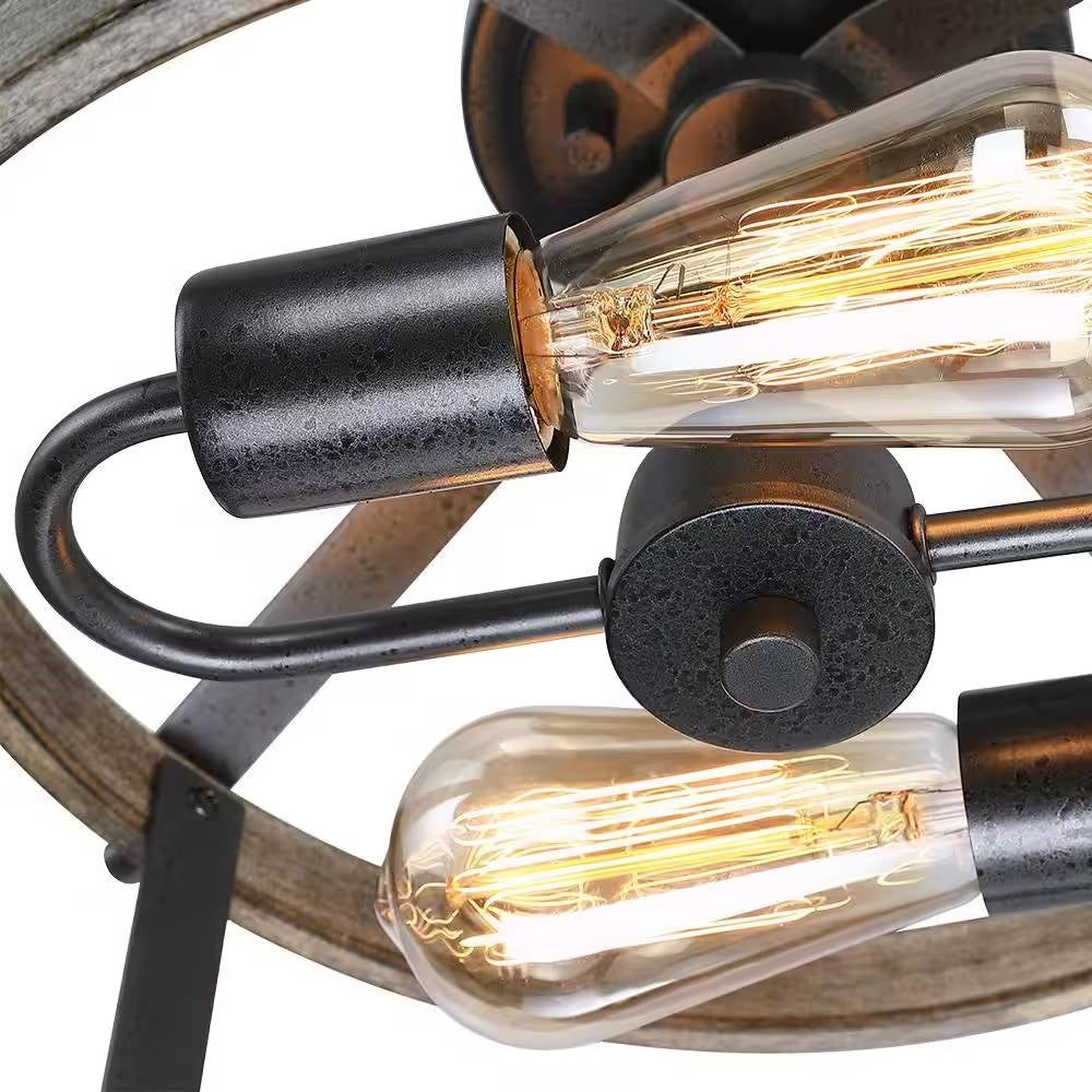 Round 13-inch Metal Wood Farmhouse 2-Light Ceiling Lamp