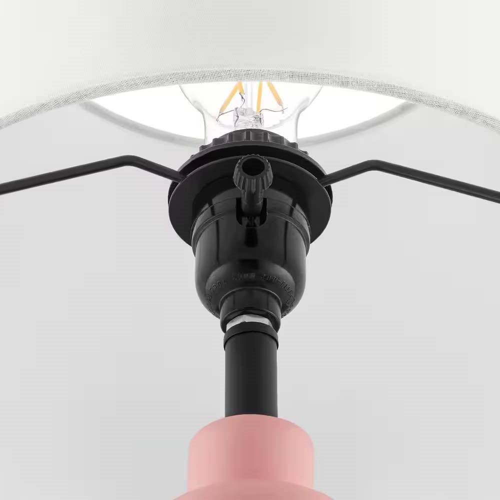 Small Pink Desk Light Table Lamp with White Fabric Shade