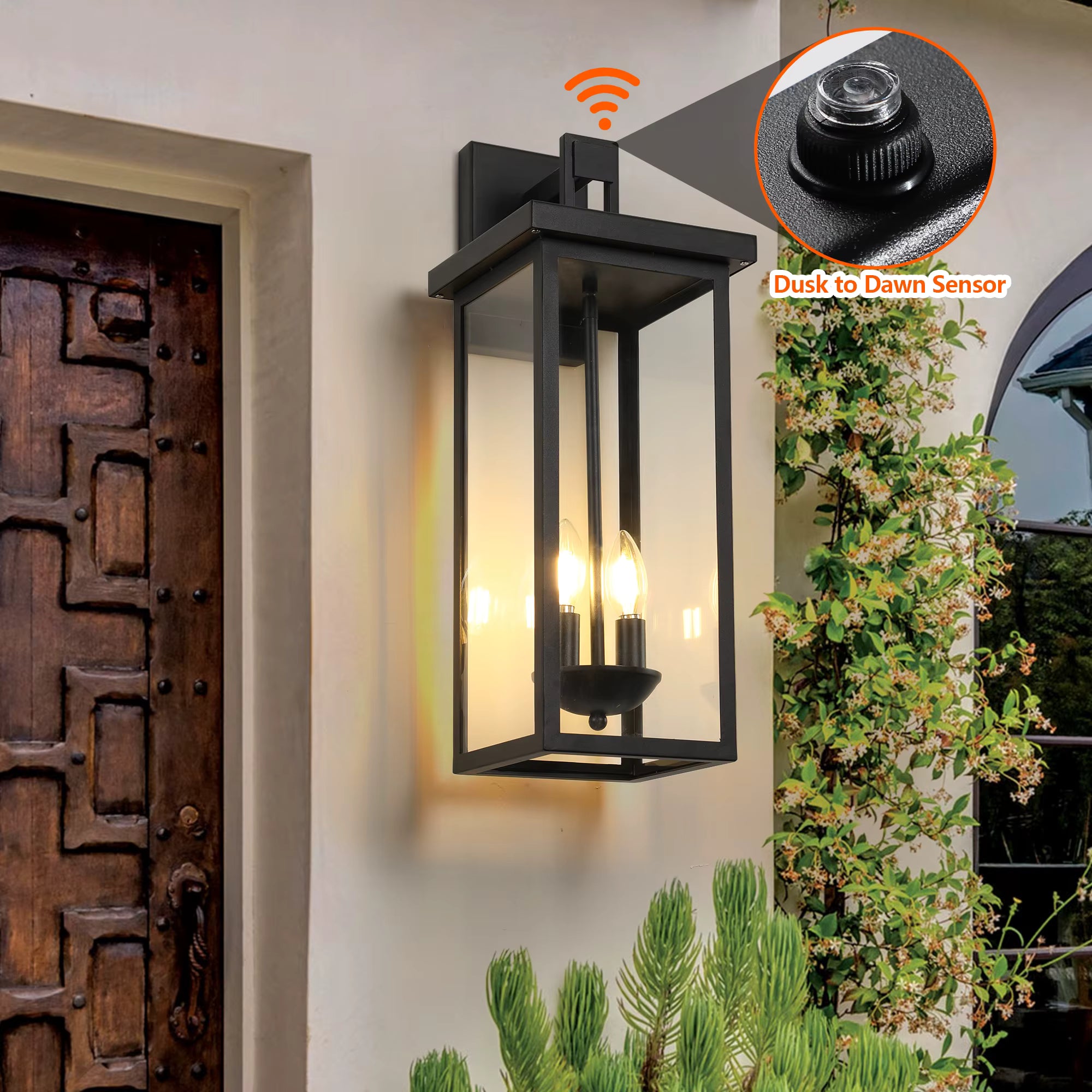 22"(H) Outdoor Wall Lantern with Daylight Sensor
